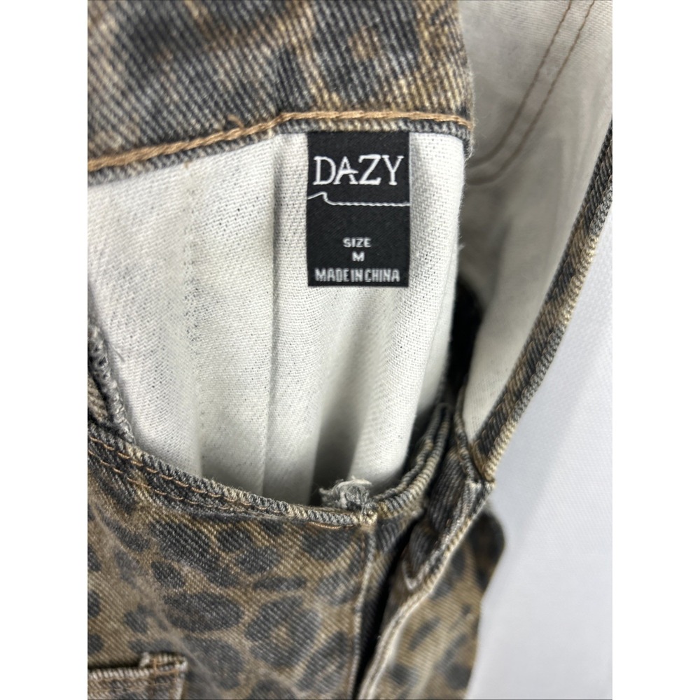 Dazy Wide Leg Overalls Leopard Print Relaxed Fit Medium Black Brown Animal Baggy - Picture 10 of 14
